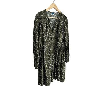 Old Navy Green Floral Cottagecore Prairie Mini Dress Pockets Sz L